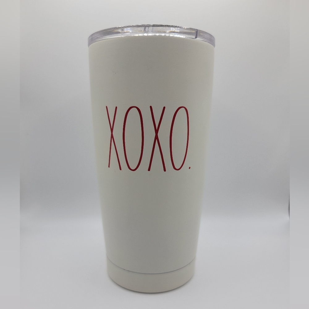 Rae Dunn Cream 17oz Tumbler with Red XOXO